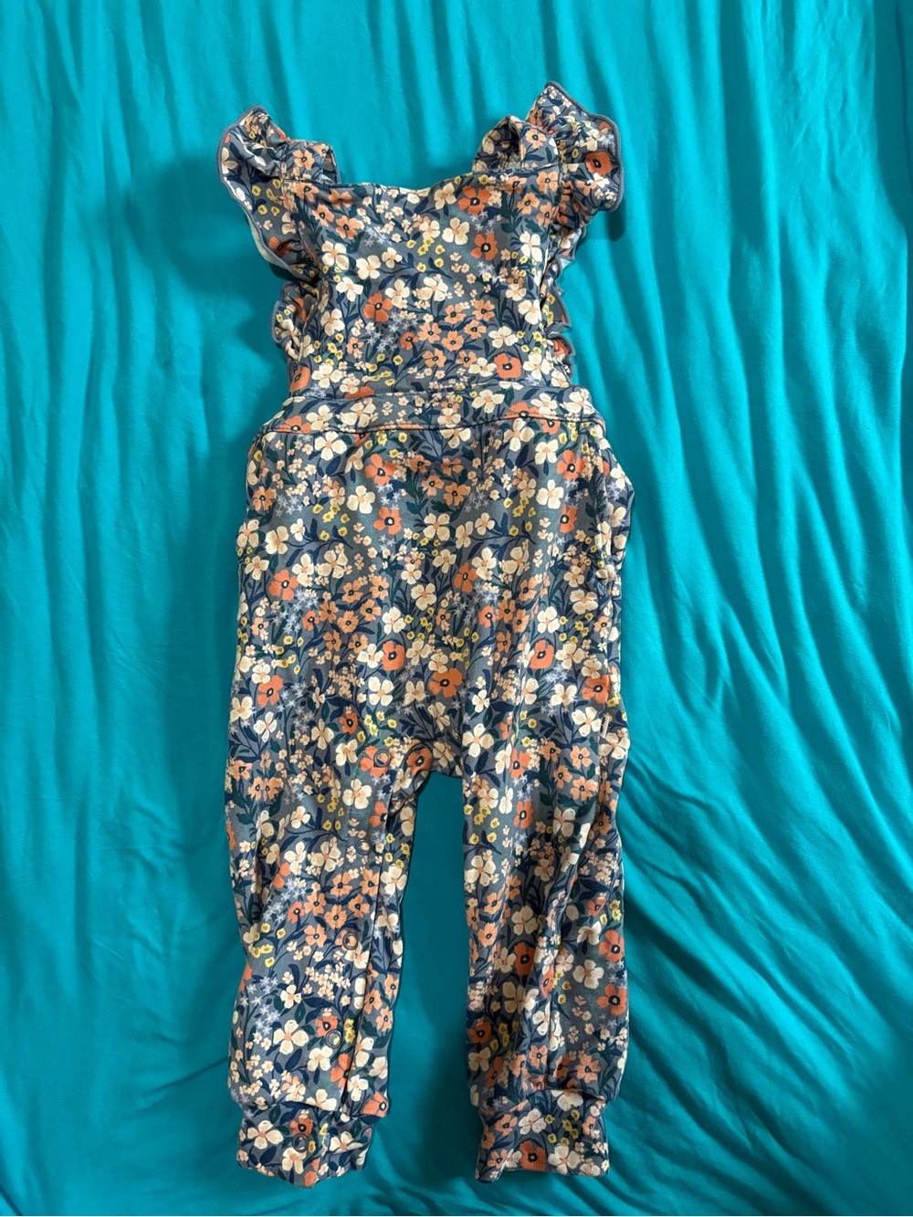 Little Sleepies Navy Floral Ruffled Strap Overalls